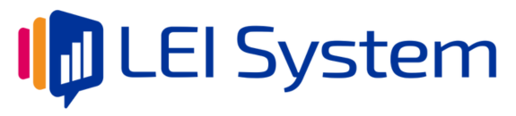 240528 logotip sistema LEI 575×130 Ta slika prikazuje logotip sistema LEI, zaupanja vrednega in uradnega registracijskega zastopnika LEI.