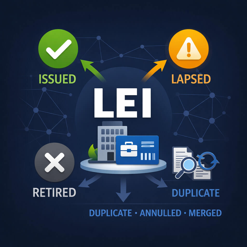 Članek, ki pojasnjuje, zakaj je status LEI pomemben, vključno z izdanimi, poteklimi, upokojenimi in izjemnimi statusi v sistemu LEI